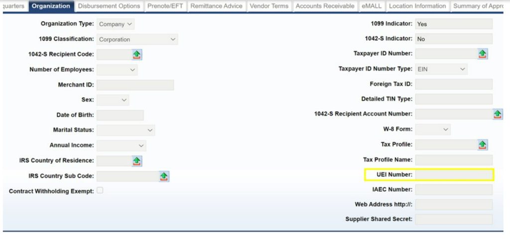 An image of the new "UEI Number" field in a VCC/VCM transaction