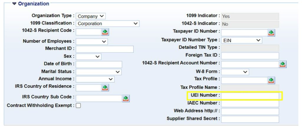 An image of the new "UEI Number" field in the VCUST file