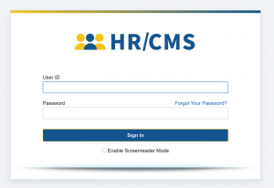 The login screen for HR/CMS Self-Service Time and Attendance
