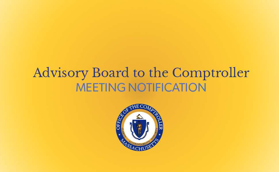 The text "Advisory Board to the Comptroller / Meeting Notification" and the Seal of the Office of the Comptroller