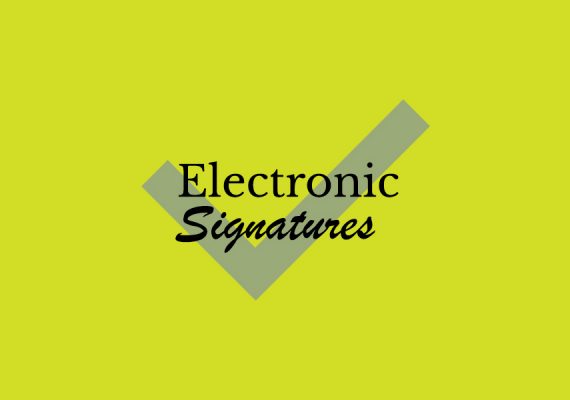 The text "Electronic Signatures", overlain on a checkmark and a light green field reminiscent of the DocuSign branding