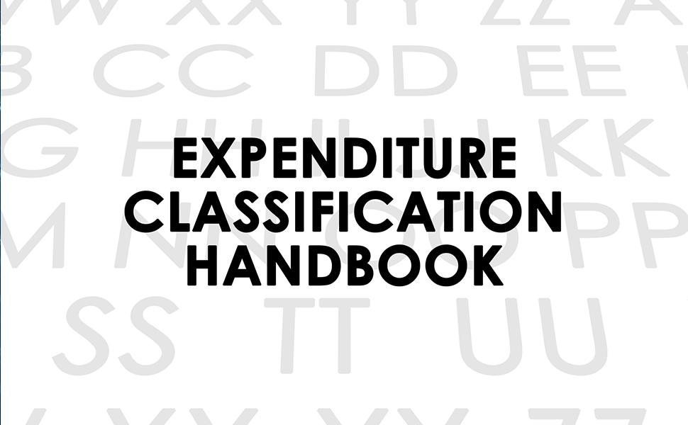 The text "Expenditure Classification Handbook" overlain on a field of object codes "AA BB CC" and so on