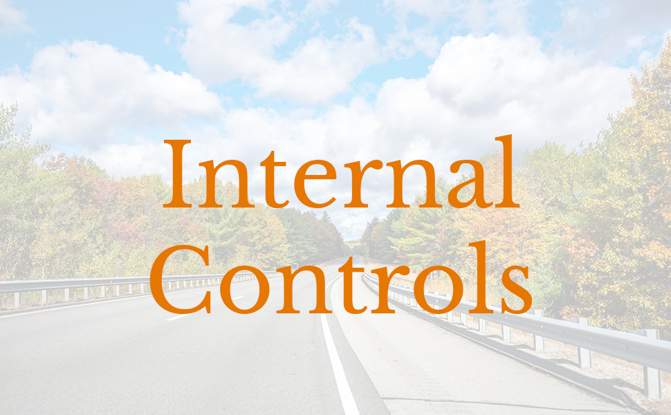 The text "Internal Controls" on a background of a highway with guardrails
