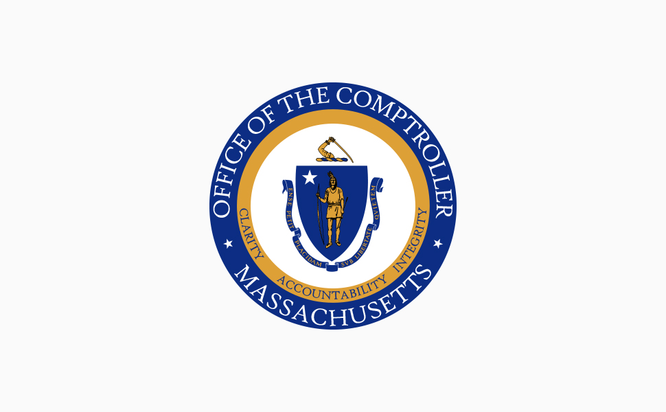 The seal of the Office of the Comptroller. The seal is a blue ring with the words Office of the Comptroller, Massachusetts. Inside the blue ring is a yellow ring with the words Clarity, Accountability, Integrity. Inside the yellow ring is the State Seal of the Commonwealth of Massachusetts.