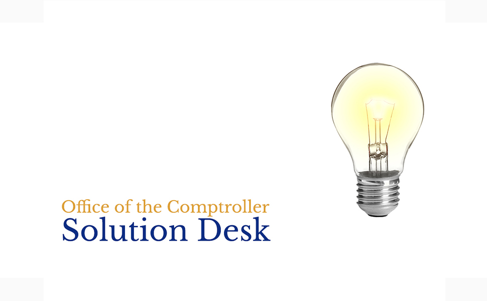 The text "Office of the Comptroller / Solution Desk", with an image of an illuminated light bulb