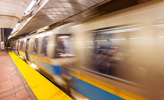 An image of a Blue Line MBTA train