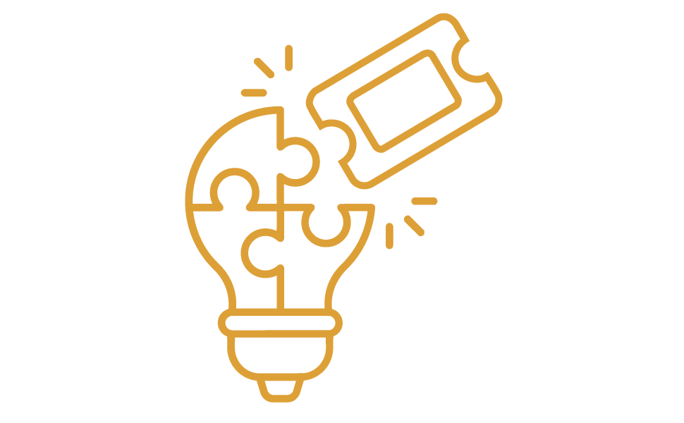 Lightbulb made of puzzle pieces linking with solution desk ticket graphic