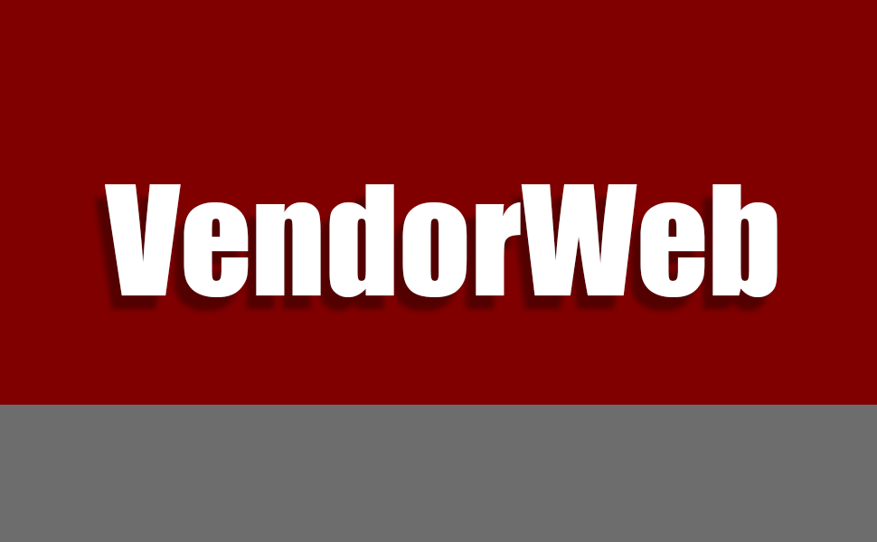 The word VendorWeb on a maroon and gray field