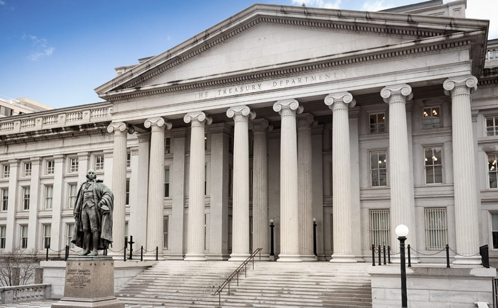 An image of the building housing the United States Treasury